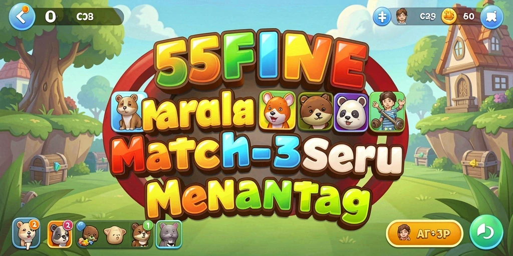 Gameplay menarik di 55FIVE dengan level Match-3 yang seru.