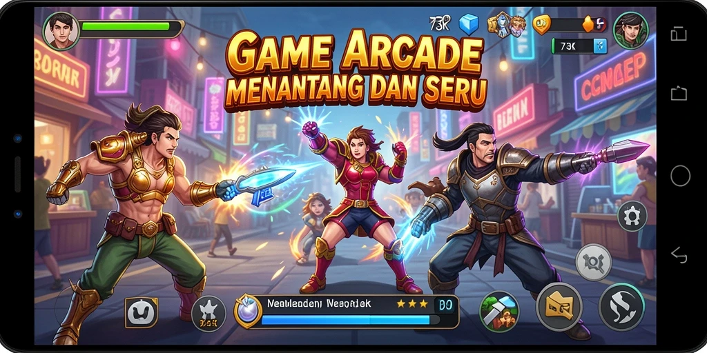 Screenshot gameplay 73K dengan tampilan karakter dan rintangan seru.