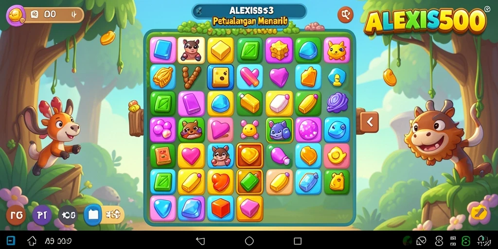 Tampilan gameplay ALEXIS500 dengan permata berwarna-warni yang menantang.