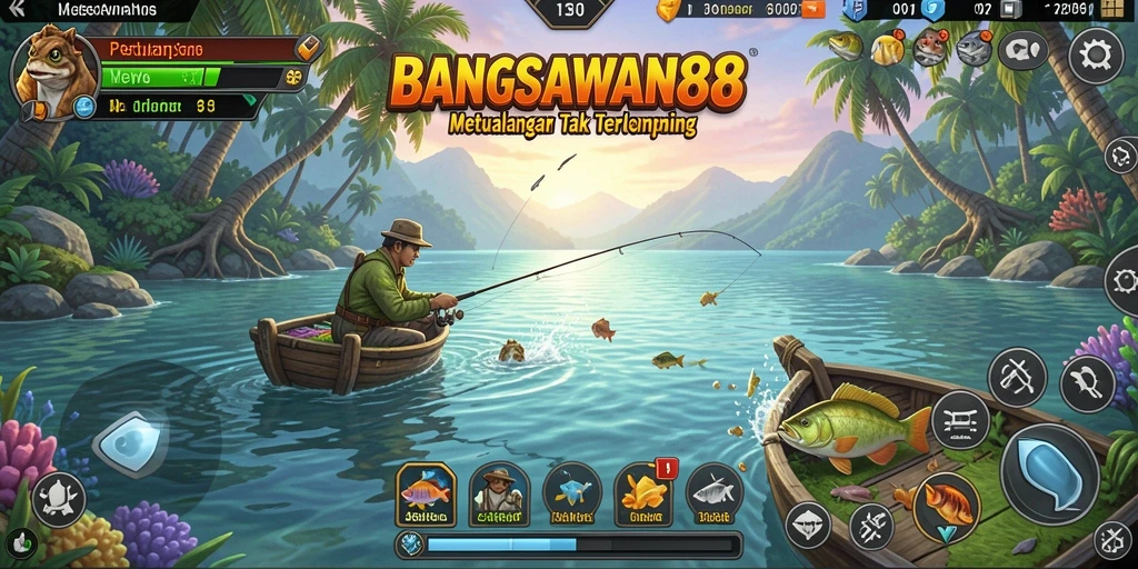 Screenshot gameplay BANGSAWAN88 menampilkan aksi memancing yang seru.