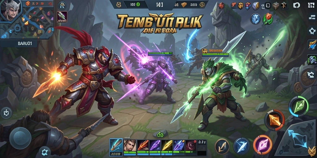 Tampilan gameplay seru dalam pertempuran MOBA.