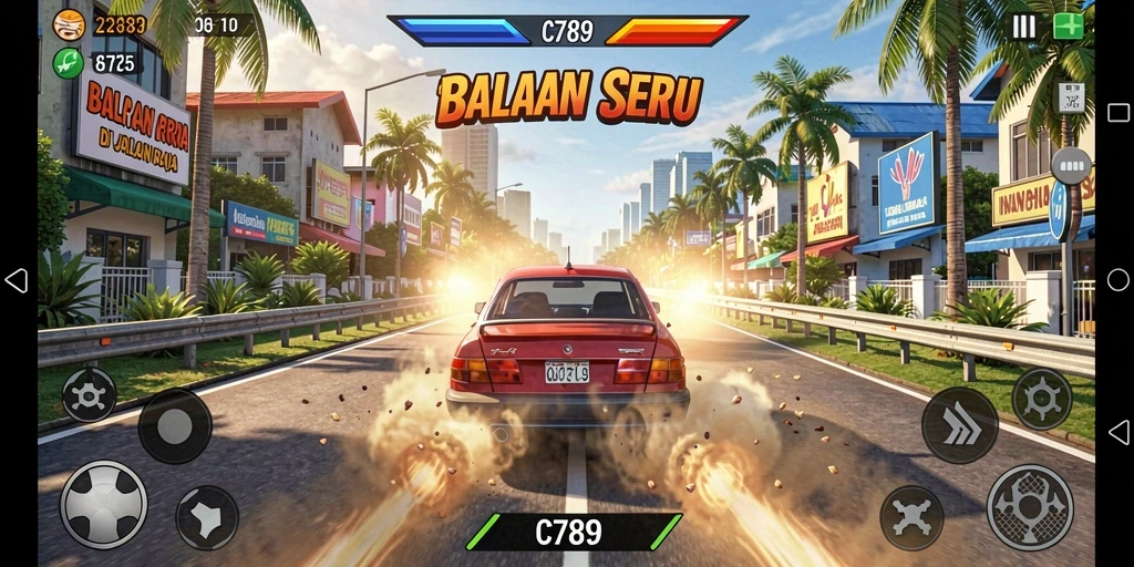 Gameplay Racing yang mendebarkan dalam C789, penuh aksi dan kecepatan.