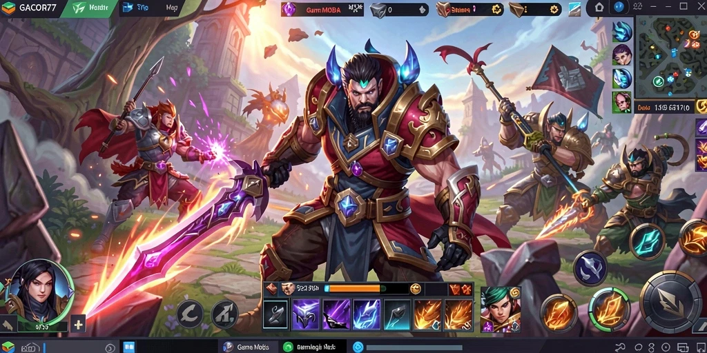 Screenshot gameplay GACOR77 yang menunjukkan pertarungan intens di arena.