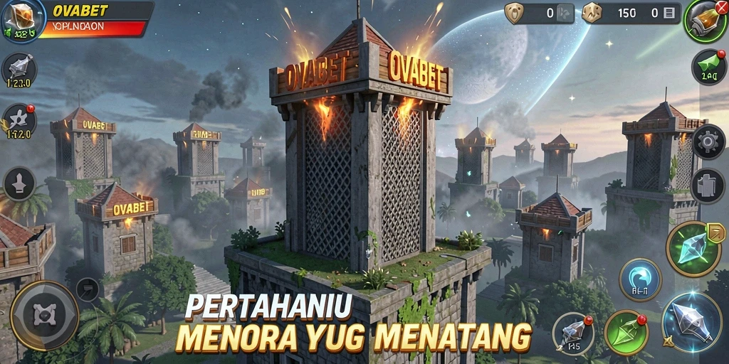 Tampilan gameplay OVABET dengan strategi menara yang intens.