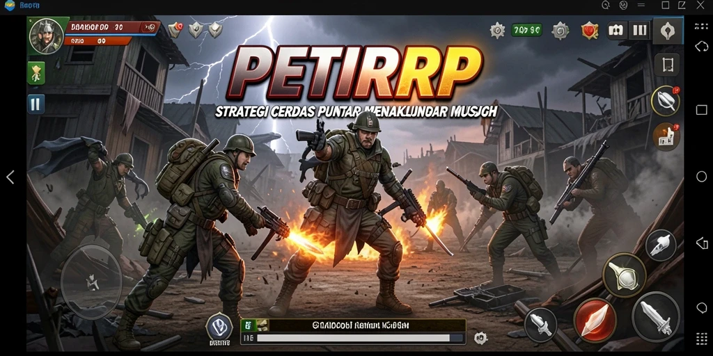 Screenshot gameplay menunjukkan pertempuran strategis yang epik.