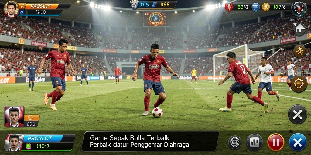 Gameplay PROSLOT menunjukkan aksi cepat di lapangan sepak bola.