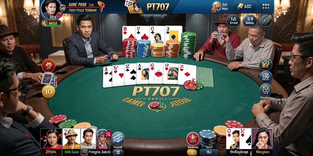 Tampilan gameplay Poker yang mendebarkan dan interaktif.