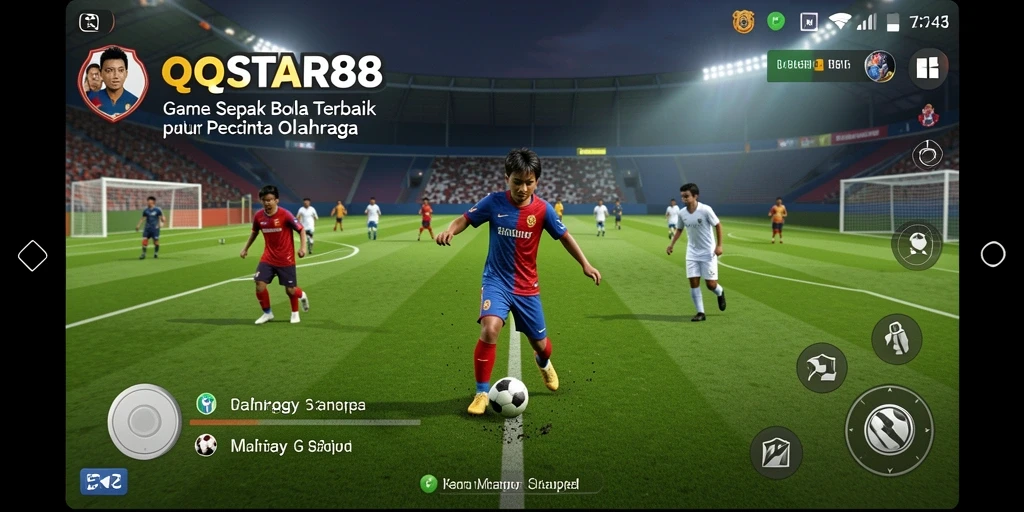 Tampilan gameplay sempurna dari QQSTAR88 yang menggambarkan pertandingan sepak bola.