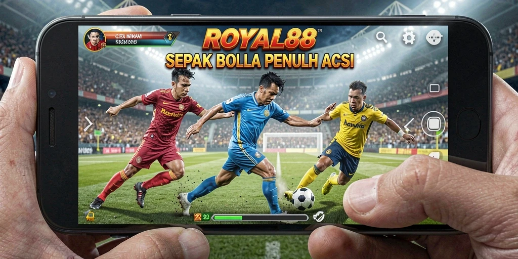 Screenshot utama ROYAL88 menunjukkan aksi sepak bola yang mendebarkan.