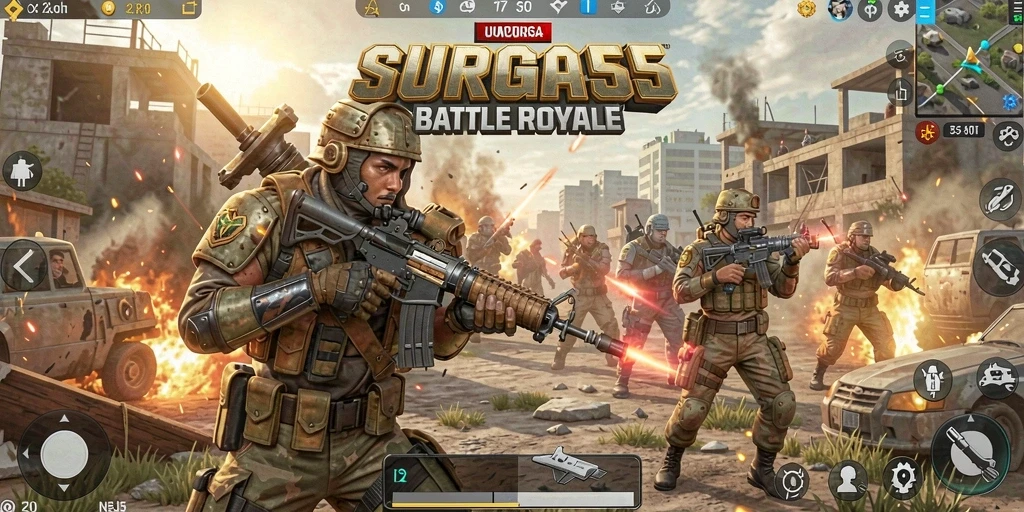 Tampilan aksi seru dalam gameplay Battle Royale yang menegangkan.