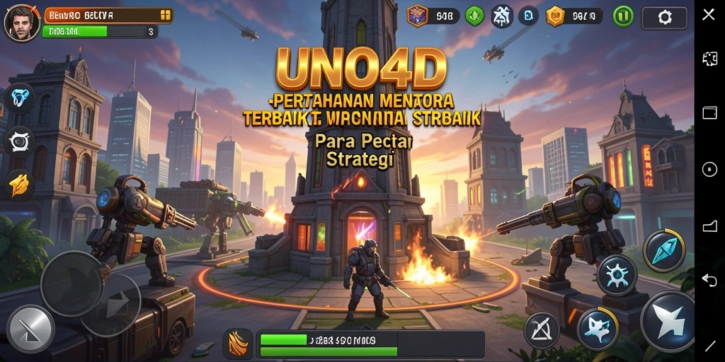 Tangkapan layar gameplay <strong>UNO4D</strong> menampilkan pertahanan menara yang strategis dan musuh yang menantang.