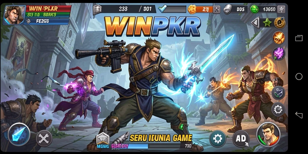 Tampilan screenshot gameplay teralih di WINPKR dengan karakter bertarung.